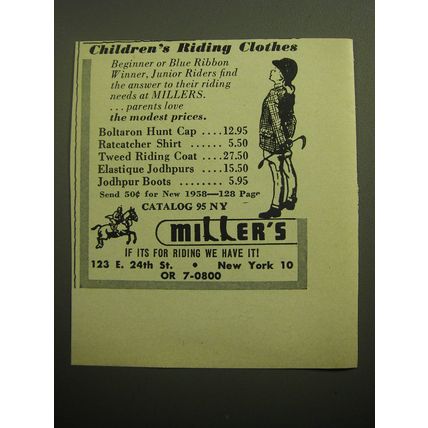 1958 Miller's Children's Riding Clothes Advertisement