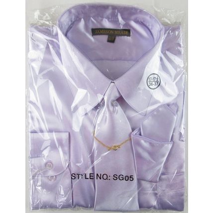 NEW Jameson Meade 4 Pc. Pale Lavender Satiny Dress Shirt Set, 17-17.5 (36/37)