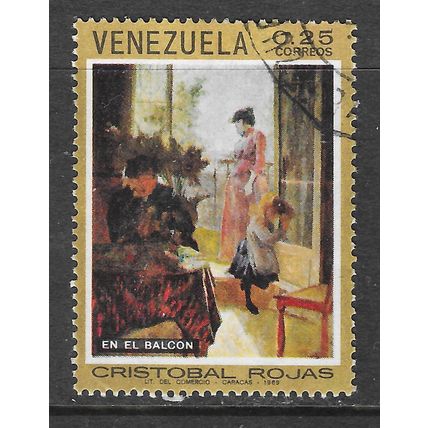 VENEZUELA 1969 CRISTOBAL ROJAS PAINTING ON THE BALCONY USED WOMEN CHILD ART