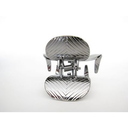 Medium shiny silver tone textured metal hair claw clip
