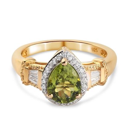 2.25ct Hebei Peridot Zircon Pear Halo Ring Size T½ 14k Gold Overlay 925 Silver