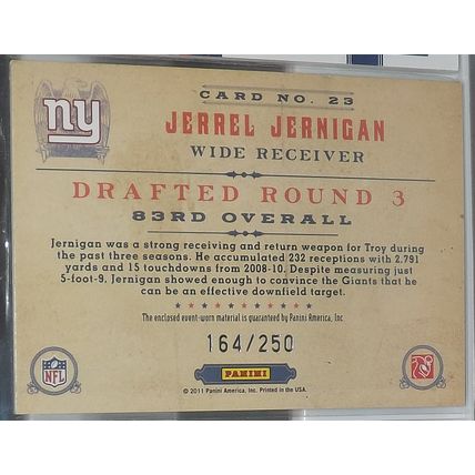 2011 Timeless Treasures JERREL JERNIGAN (Giants) Rookie Recruit #23 164/250
