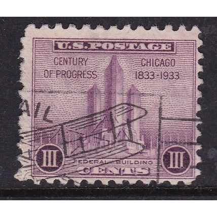 United States 1933 Federal Building Chicago 3c Fine Used SG 728 VGC