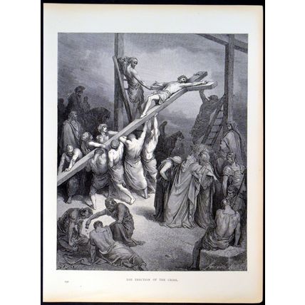 ERECTION OF THE CROSS 1885 Gustave Doré - Adolphe Gusmand ANTIQUE ENGRAVING