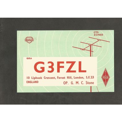 QSL Card G3FZL Geoff Stone Liphook Crescent Forest Hill London