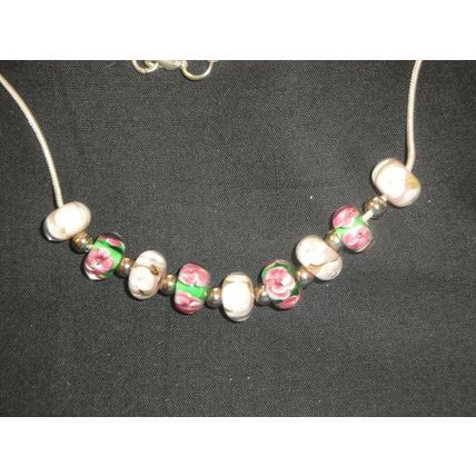 2 sets of contrasting handmade glass lampwork beads on snake chain necklace