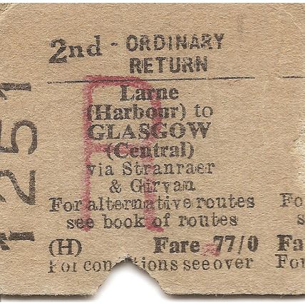 B.R.B. Edmondson Ticket - Larne Harbour to Glasgow Central