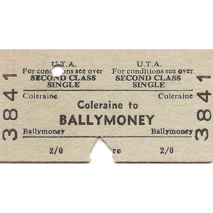 U.T.A. Edmondson Ticket - Coleraine to Ballymoney