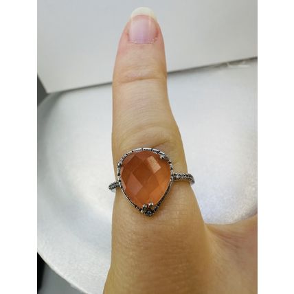 Ring Bomb Party Sz6 RBP Abstract Lt Orange Gem W/Rhodium P Band Costume Jewelry