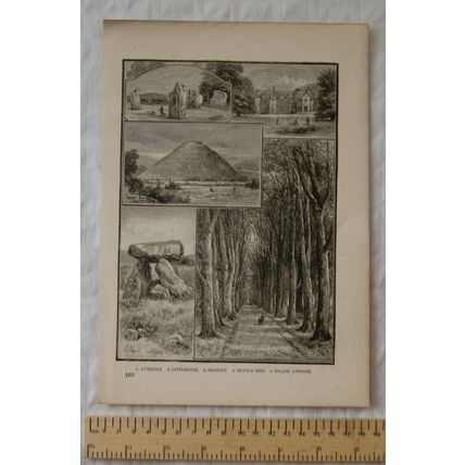 Vintage engraving Avebury, Littlecote, Silbury, Devil;s Den, Grand Avenue