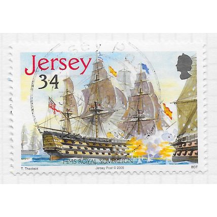 JERSEY 2005 TRAFALGAR BATTLE SHIP HMS ROYAL SOVEREIGN WARSHIP 34p USED