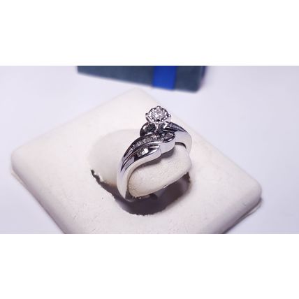 Estate 1/3ctw Natural Rd/Bg Diamond channel swirl 10Kt WG Engagement Ring #22298