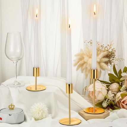 Suclain 12 Set Candle Holders Bulk with 10'' White Dripless Taper Candles 3.3''