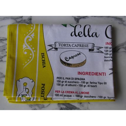 Italian Dessert Recipe Cotton Tea Towel 100% Cotton Yellow Italy Food tart cream
