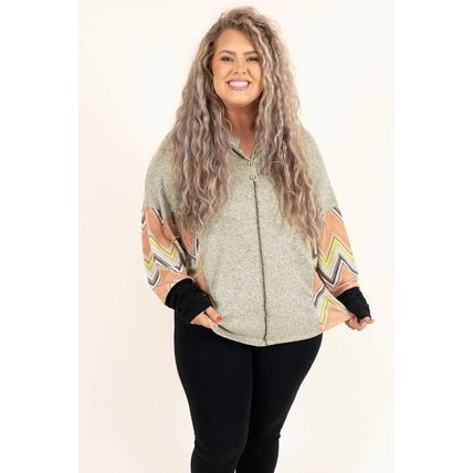 Gray Plus Size Chevron Sleeves Top