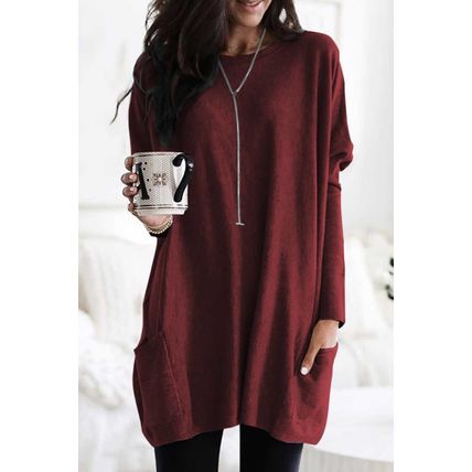 Fiery Red Sky Blue Longline Pocketed Top