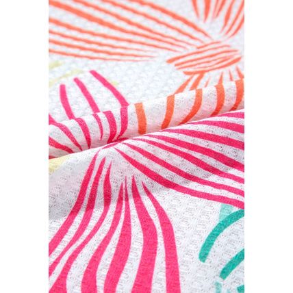 Multicolour Bowknot Printed Waffle Crewneck Loose Short Sleeve Top