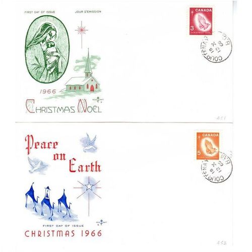 CANADA 1966 CHRISTMAS SET OF 2 FIRST DAY COVERS COURTENAY CDS