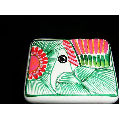Mexican Folk Art Jewelry Pottery White Multi Colored Handpainted Trinket Box