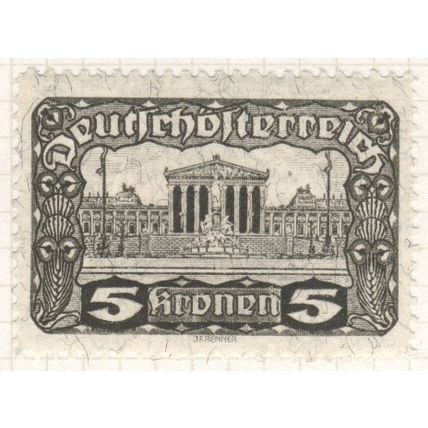 Austria 1919 - 5k olive/black - Parliament Building, Vienna - unused
