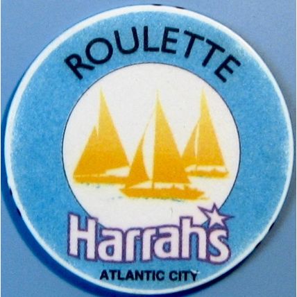 Harrahs. Roulette Casino Chip. Atlantic City, NJ. Blue. W21.