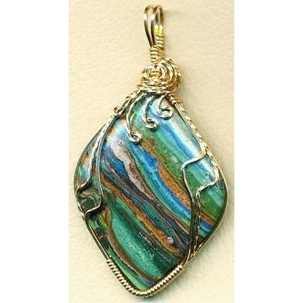 Rainbow Cal Silica Bronze Wire Wrap Pendant 39