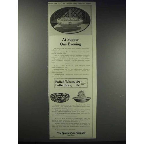 1913 Quaker Puffed Wheat & Rice Ad - At Supper