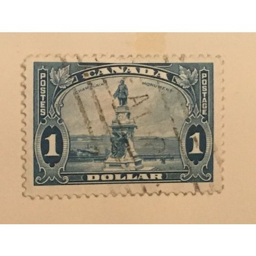 Canada KGV 1935 $1 Bright Blue Used SG 351 Sc227 Champlain Monument Quebec stamp