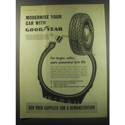 1955 Goodyear Tubeless tires Ad - modernise your car with Goodyear tubeless