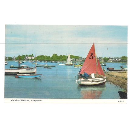 THE HARBOUR, MUDEFORD, HAMPSHIRE, used vintage postcard .. by Dennis 1974 pm =