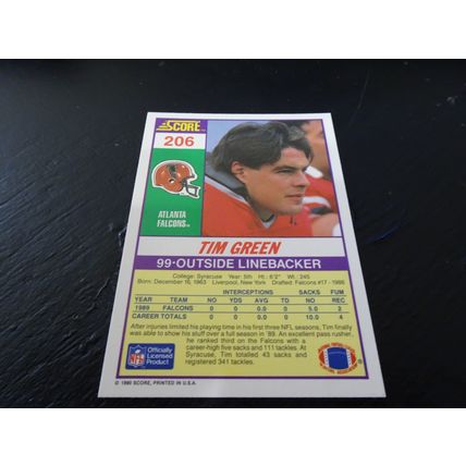 1990 Score Football Card # 206 Tim Green Excellent-Mint (6) Atlanta Falcons