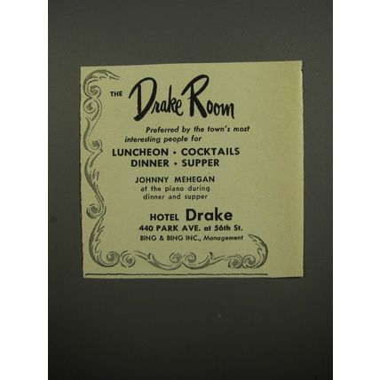 1951 Hotel Drake Advertisement - Johnny Mehegan - The Drake Room