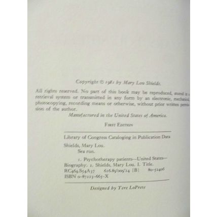 SIGNED SEA RUN SURVIVING MY MOTHER'S MADNESS by MARY LOU SHIELDS 1st EDITION HC