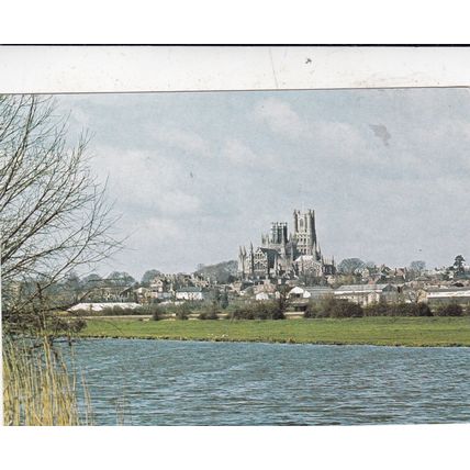 Ely Cathedral and river Ouse Postcard posted 1972 creased