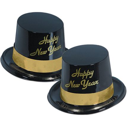 Beistle 88630-25BK Gold New Years Plastic Legacy Top Hat-25 Pack-NEW-SEALED-FAST