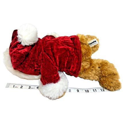 Just Friends 14" Fuzzy Brown Christmas Bear Velvet Robed Gold Pom Pom Santa Hat