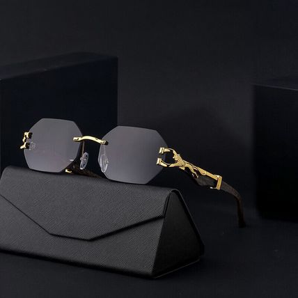 Small Octagon Rimless Sunglasses Woman Men Leopard