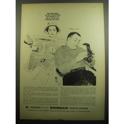 1960 Swissair Airline Ad - Remember, Clyde, we flew to Switzerland first