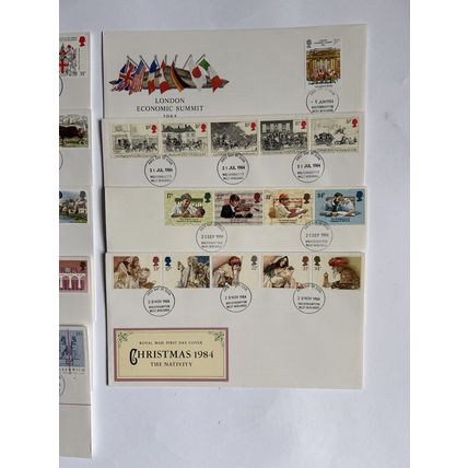 ALL 9 1984 year GB QEII FDCs Cattle Heraldry Europa Summit Royal Mail Summit VGC