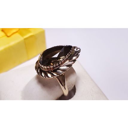 Estate 7.5ct Natural Pear Cut Smokey Topaz Victorian Style 14Kt Y/Gold Ring21003