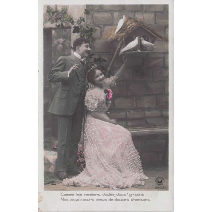Lovers At Birds House Nest Secret Spy Code Glamour Lady Old Romantic Postcard