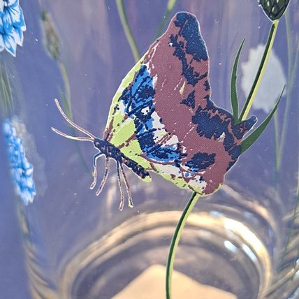 NEW 4 Royal Norfolk BUTTERFLY GLASSES Blue Flowers Tumblers Drink 16 oz