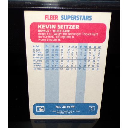 FLEER 1988 KEVIN SEITZER SUPER STARS BASEBALL CARD #35 OF 44