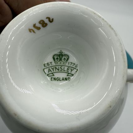 Vintage Aynsley Turquoise Gold Floral Tea Cup & Saucer #9582 Bone China England