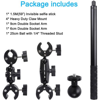 Pellking Motorcycle Mount Kit for Insta360 One X5 X4 X3 X2 RS- Double Clamps Han