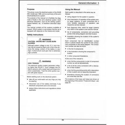 Saab 900 Electrical System Wiring Diagrams Workshop Manual 1996 199731196 PDF