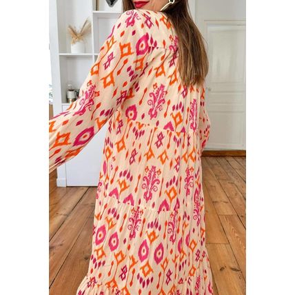 Orange Western Abstract Geometric Printed Maxi Dress