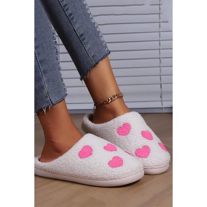 Pink Heart Pattern Valentines Fuzzy Winter Slippers