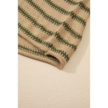Khaki Stripe Drop Shoulder Casual Sweater