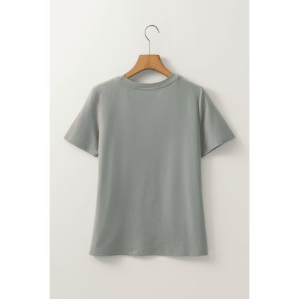 Medium Grey Solid Color Toothpick Stripe Round Neck T Shirt